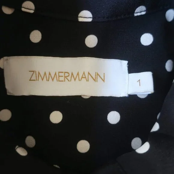 Zimmermann Polka Dot Belted Midi Dress White/Black Silk Crepe Size 1 - Picture 7 of 7
